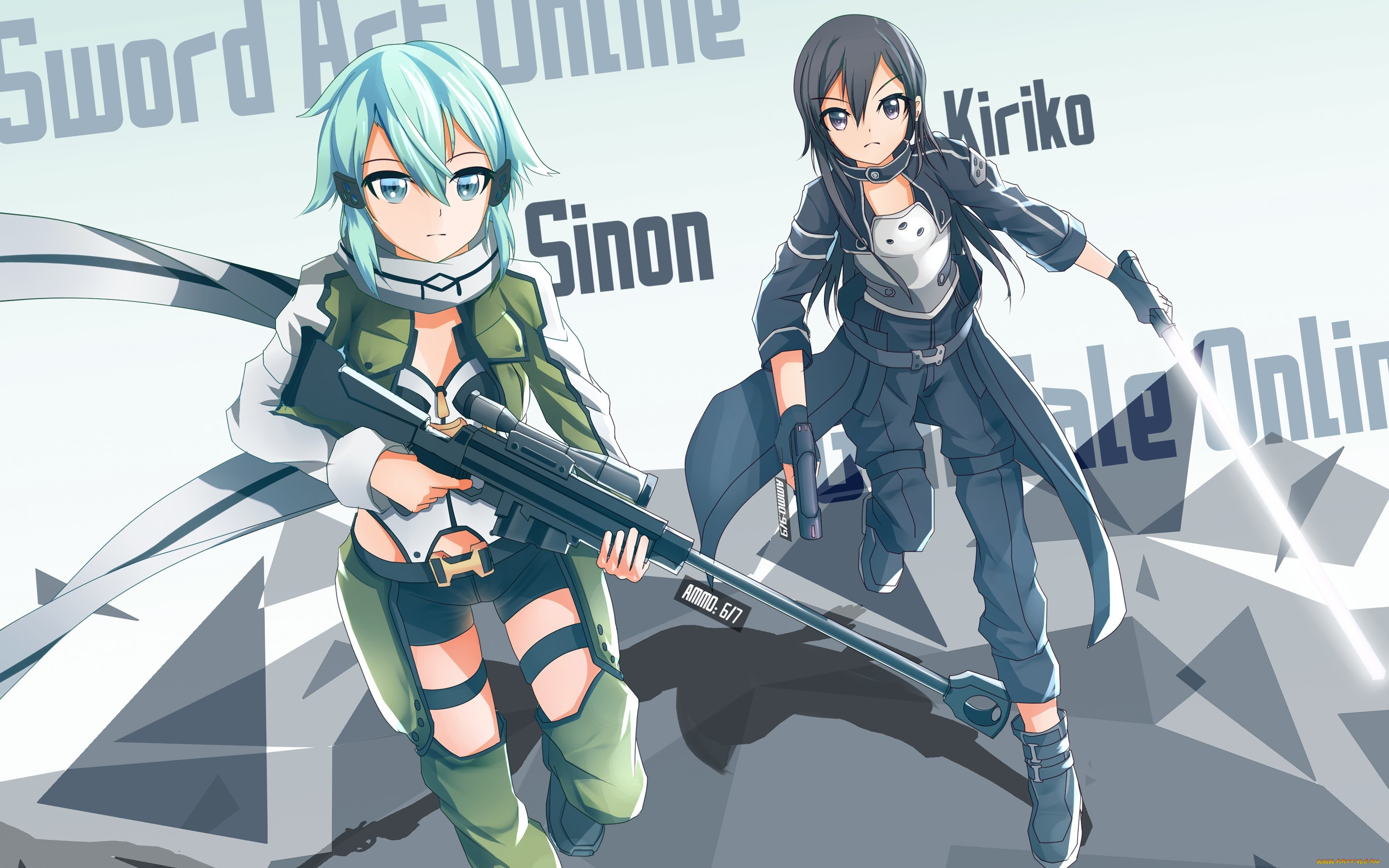 , sword art online, , gun, gale, online, sinon, 